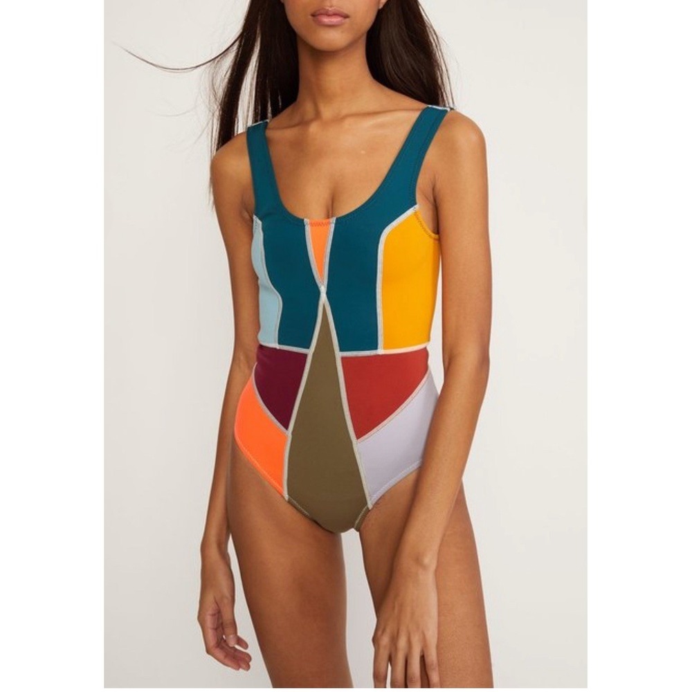 Cynthia Rowley Kalleigh One Piece Women SizeS Teal Multi EUC Colorblock Swimsuit